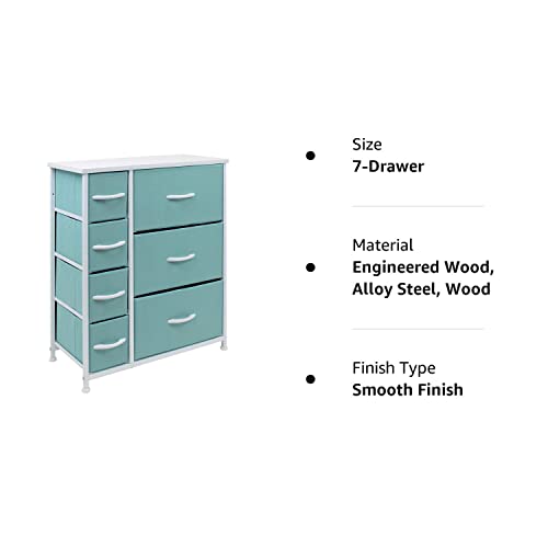 Sorbus Dresser with 7 Drawers - Furniture Storage Chest for Kid’s, Teens, Bedroom, Nursery, Playroom, Clothes, Toys - Steel Frame, Wood Top, Tie-dye Fabric Bins (7-Drawer, Pastel Aqua)