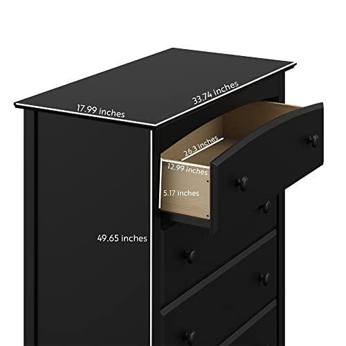 Storkcraft Kenton 5 Drawer Dresser (Black) – Dresser for Kids Bedroom, Nursery Dresser Organizer, Chest of Drawers for Bedroom with 5 Drawers, Universal Design for Children’s Bedroom