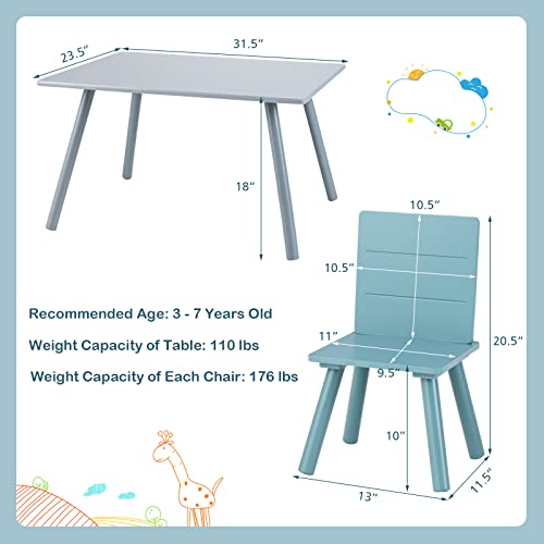 Costzon Kids Table and Chair Set, 5-Piece Toddler Table & 4 Chairs w/Toy Bricks for Arts, Crafts, Snack Time & Homework, Classroom Playroom Daycare Furniture for Boys & Girls Age 3-7 (Grey, Blue)