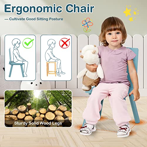 Costzon Kids Table and Chair Set, 5-Piece Toddler Table & 4 Chairs w/Toy Bricks for Arts, Crafts, Snack Time & Homework, Classroom Playroom Daycare Furniture for Boys & Girls Age 3-7 (Grey, Blue)