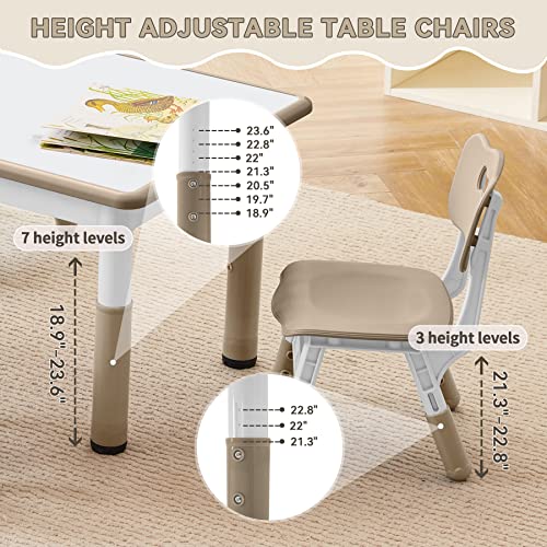 GITAWUSA Kids Study Table and Chairs Set, Height Adjustable Toddler Table and Chair Set for Kids Ages 3-8, Graffiti Desktop Plastic Children Art Table with 4 Seats