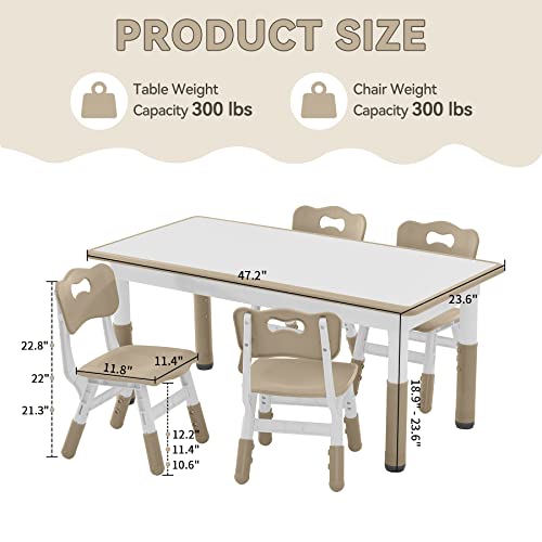 GITAWUSA Kids Study Table and Chairs Set, Height Adjustable Toddler Table and Chair Set for Kids Ages 3-8, Graffiti Desktop Plastic Children Art Table with 4 Seats