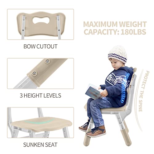 DOREROOM Toddler Table and Chairs Set for 4, 49''L x 25''W Kids Study Table and Chair Set, Height-Adjustable Scrubtable Desktop Child's Table for Daycare, Classroom, Home, Burlywood