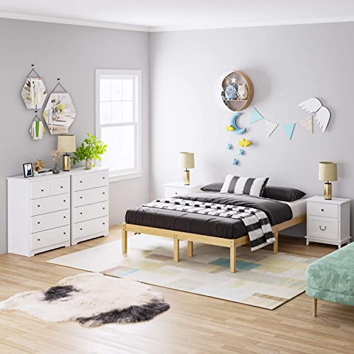 URKNO White Dresser with 4 Drawers, Modern Wide Chest of Drawers, Solid Wood Frame, Tall Storage Chest, Nightstand for Bedroom, Closet, Entryway, White