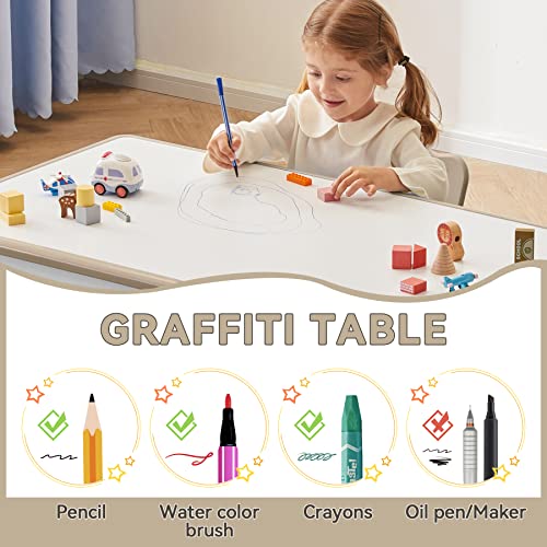 GITAWUSA Kids Study Table and Chairs Set, Height Adjustable Toddler Table and Chair Set for Kids Ages 3-8, Graffiti Desktop Plastic Children Art Table with 4 Seats