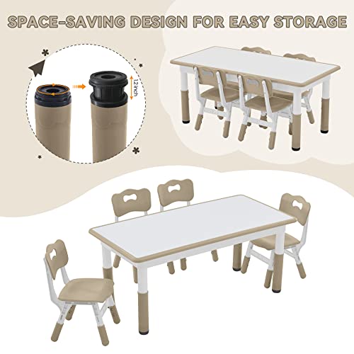 GITAWUSA Kids Study Table and Chairs Set, Height Adjustable Toddler Table and Chair Set for Kids Ages 3-8, Graffiti Desktop Plastic Children Art Table with 4 Seats