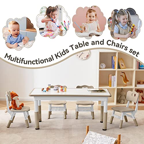 GITAWUSA Kids Study Table and Chairs Set, Height Adjustable Toddler Table and Chair Set for Kids Ages 3-8, Graffiti Desktop Plastic Children Art Table with 4 Seats