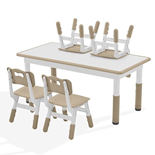 GITAWUSA Kids Study Table and Chairs Set, Height Adjustable Toddler Table and Chair Set for Kids Ages 3-8, Graffiti Desktop Plastic Children Art Table with 4 Seats