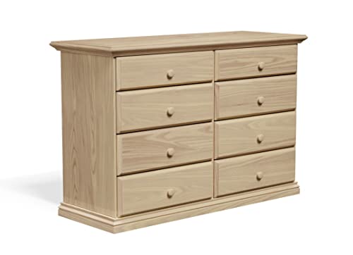 Wide Wooden Eight Drawer Dresser Unfinished Furniture Chest of Drawers Solid Pine Wood Fully Assembled Kids Bedroom Furniture 50.78 inches Large 30.45 inches Double Dresser No Assembly Required