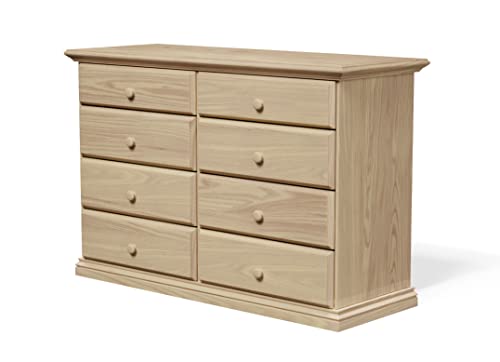 Wide Wooden Eight Drawer Dresser Unfinished Furniture Chest of Drawers Solid Pine Wood Fully Assembled Kids Bedroom Furniture 50.78 inches Large 30.45 inches Double Dresser No Assembly Required