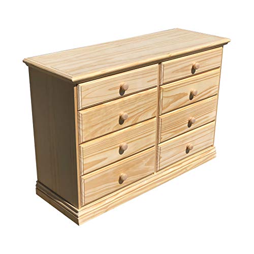 Wide Wooden Eight Drawer Dresser Unfinished Furniture Chest of Drawers Solid Pine Wood Fully Assembled Kids Bedroom Furniture 50.78 inches Large 30.45 inches Double Dresser No Assembly Required