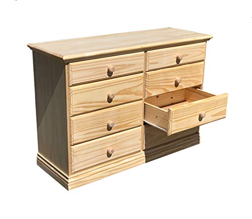 Wide Wooden Eight Drawer Dresser Unfinished Furniture Chest of Drawers Solid Pine Wood Fully Assembled Kids Bedroom Furniture 50.78 inches Large 30.45 inches Double Dresser No Assembly Required