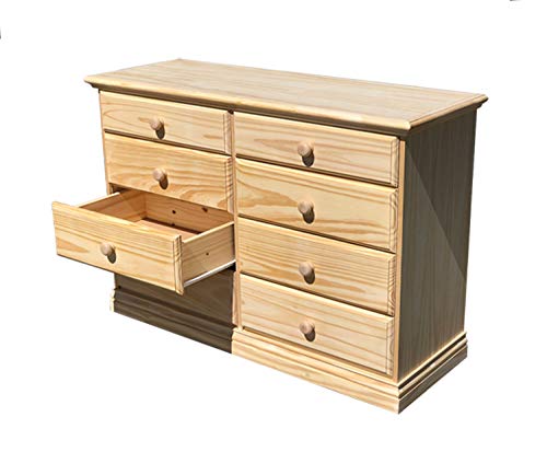 Wide Wooden Eight Drawer Dresser Unfinished Furniture Chest of Drawers Solid Pine Wood Fully Assembled Kids Bedroom Furniture 50.78 inches Large 30.45 inches Double Dresser No Assembly Required