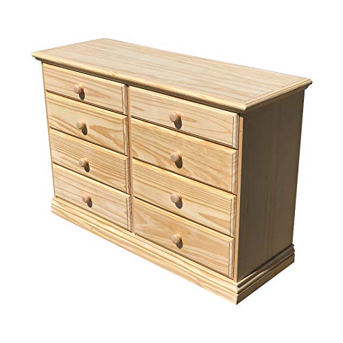 Wide Wooden Eight Drawer Dresser Unfinished Furniture Chest of Drawers Solid Pine Wood Fully Assembled Kids Bedroom Furniture 50.78 inches Large 30.45 inches Double Dresser No Assembly Required