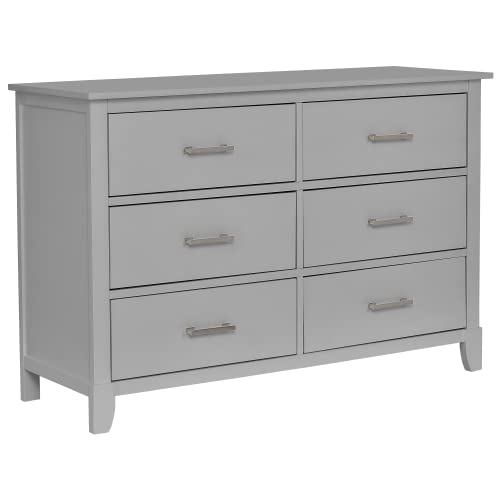 Dream On Me Universal Double Dresser in Pebble Grey, Kids Bedroom Dresser, Six Drawers Dresser, Mid-Century Modern, Made of Solid, Sustainable Pinewood, Easy Assembly