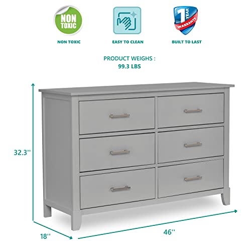 Dream On Me Universal Double Dresser in Pebble Grey, Kids Bedroom Dresser, Six Drawers Dresser, Mid-Century Modern, Made of Solid, Sustainable Pinewood, Easy Assembly