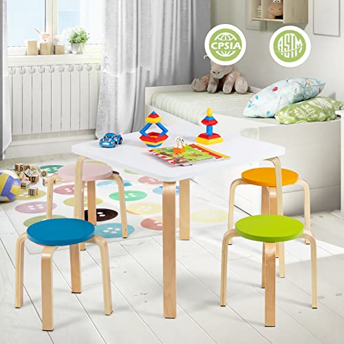 INFANS Kids Wooden Table and Stool Set, 5-Piece Activity Table with 4 Stools for Toddler Building Block Drawing Reading Art Crafts, Children Natural Furniture Set for Playroom Kindergarten Classroom