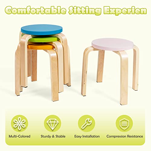 INFANS Kids Wooden Table and Stool Set, 5-Piece Activity Table with 4 Stools for Toddler Building Block Drawing Reading Art Crafts, Children Natural Furniture Set for Playroom Kindergarten Classroom