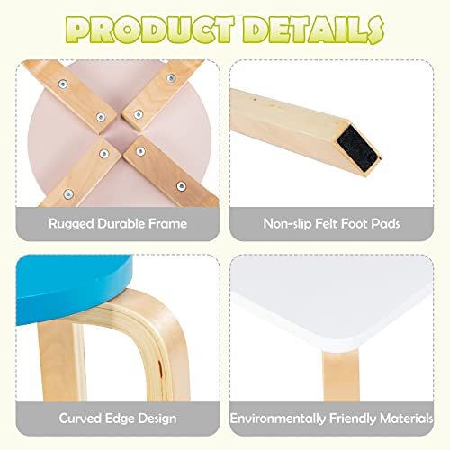 INFANS Kids Wooden Table and Stool Set, 5-Piece Activity Table with 4 Stools for Toddler Building Block Drawing Reading Art Crafts, Children Natural Furniture Set for Playroom Kindergarten Classroom