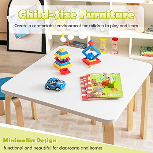 INFANS Kids Wooden Table and Stool Set, 5-Piece Activity Table with 4 Stools for Toddler Building Block Drawing Reading Art Crafts, Children Natural Furniture Set for Playroom Kindergarten Classroom