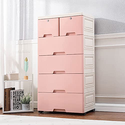 Gdrasuya10 Plastic Dresser with 6 Drawers for Clothes Large,Plastic Chest of Drawers Storage Cabinet,Storage Organizer Closet,Kid Plastic Storage Dressers with Wheels,Pink