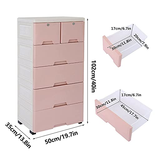 Gdrasuya10 Plastic Dresser with 6 Drawers for Clothes Large,Plastic Chest of Drawers Storage Cabinet,Storage Organizer Closet,Kid Plastic Storage Dressers with Wheels,Pink