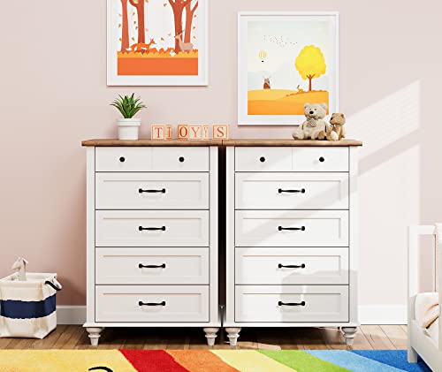 Kids Dresser for Bedroom with 10 Drawers, White Tall Dressers with Wide Chest of Drawers, Mid Century Modern Wooden Closet Storage Organizer for Living Room, Nursery, Hallway