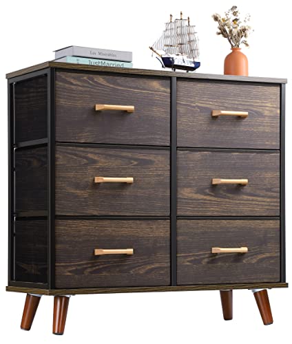 Nicehill Dresser for Bedroom with 6 Drawers, Storage Drawer Organizer, Wide Chest of Drawers for Closet, Clothes, Kids, Baby, Living Room, TV Stand with Storage Drawers, Wooden Top