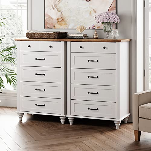 Kids Dresser for Bedroom with 10 Drawers, White Tall Dressers with Wide Chest of Drawers, Mid Century Modern Wooden Closet Storage Organizer for Living Room, Nursery, Hallway