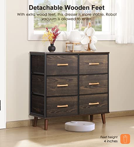 Nicehill Dresser for Bedroom with 6 Drawers, Storage Drawer Organizer, Wide Chest of Drawers for Closet, Clothes, Kids, Baby, Living Room, TV Stand with Storage Drawers, Wooden Top