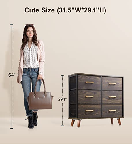 Nicehill Dresser for Bedroom with 6 Drawers, Storage Drawer Organizer, Wide Chest of Drawers for Closet, Clothes, Kids, Baby, Living Room, TV Stand with Storage Drawers, Wooden Top