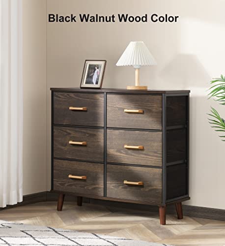Nicehill Dresser for Bedroom with 6 Drawers, Storage Drawer Organizer, Wide Chest of Drawers for Closet, Clothes, Kids, Baby, Living Room, TV Stand with Storage Drawers, Wooden Top