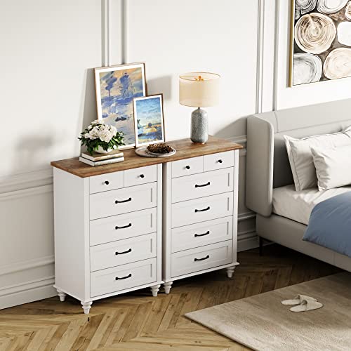 Kids Dresser for Bedroom with 10 Drawers, White Tall Dressers with Wide Chest of Drawers, Mid Century Modern Wooden Closet Storage Organizer for Living Room, Nursery, Hallway