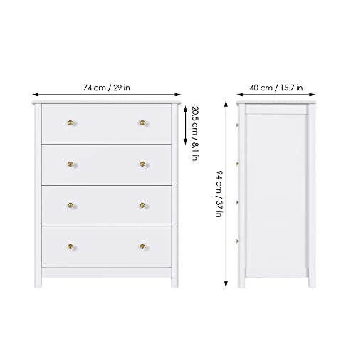 Dresser Chest of Drawers, Bedroom Dresser with 4 Drawers, Modern Wood Storage Tower Unit, Ideal for Nursery, Toddlers Room, Kids Room, White