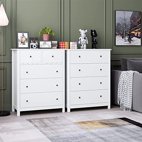 Dresser Chest of Drawers, Bedroom Dresser with 4 Drawers, Modern Wood Storage Tower Unit, Ideal for Nursery, Toddlers Room, Kids Room, White