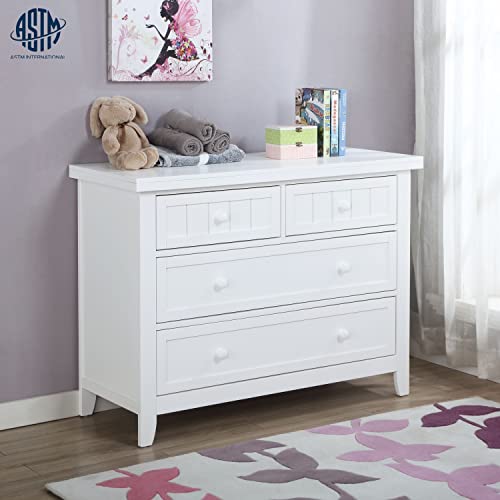 Dream On Me Maple Double Dresser, Kids Bedroom Dresser, Four Drawers Dresser, Farmhouse Modern, French White