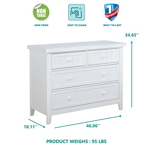 Dream On Me Maple Double Dresser, Kids Bedroom Dresser, Four Drawers Dresser, Farmhouse Modern, French White