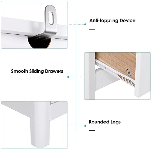 Dresser Chest of Drawers, Bedroom Dresser with 4 Drawers, Modern Wood Storage Tower Unit, Ideal for Nursery, Toddlers Room, Kids Room, White