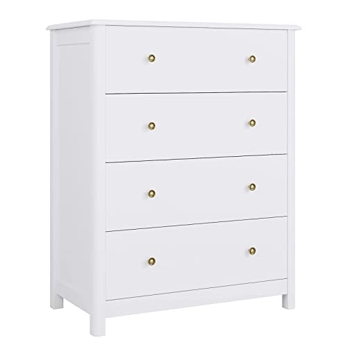 Dresser Chest of Drawers, Bedroom Dresser with 4 Drawers, Modern Wood Storage Tower Unit, Ideal for Nursery, Toddlers Room, Kids Room, White