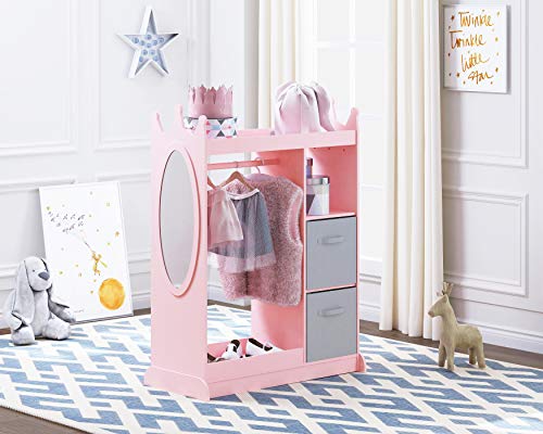 UTEX Kids Dress up Storage with Mirror and Storage Bin,Kids Armoire Dresser with Mirror, Costume Closet for Kids, Pretend Storage Closet for Kids,Costume Storage Dresser(Pink)