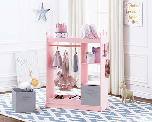 UTEX Kids Dress up Storage with Mirror and Storage Bin,Kids Armoire Dresser with Mirror, Costume Closet for Kids, Pretend Storage Closet for Kids,Costume Storage Dresser(Pink)