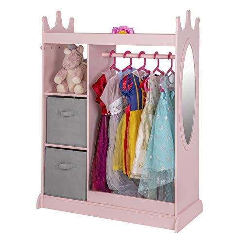 UTEX Kids Dress up Storage with Mirror and Storage Bin,Kids Armoire Dresser with Mirror, Costume Closet for Kids, Pretend Storage Closet for Kids,Costume Storage Dresser(Pink)