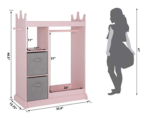 UTEX Kids Dress up Storage with Mirror and Storage Bin,Kids Armoire Dresser with Mirror, Costume Closet for Kids, Pretend Storage Closet for Kids,Costume Storage Dresser(Pink)