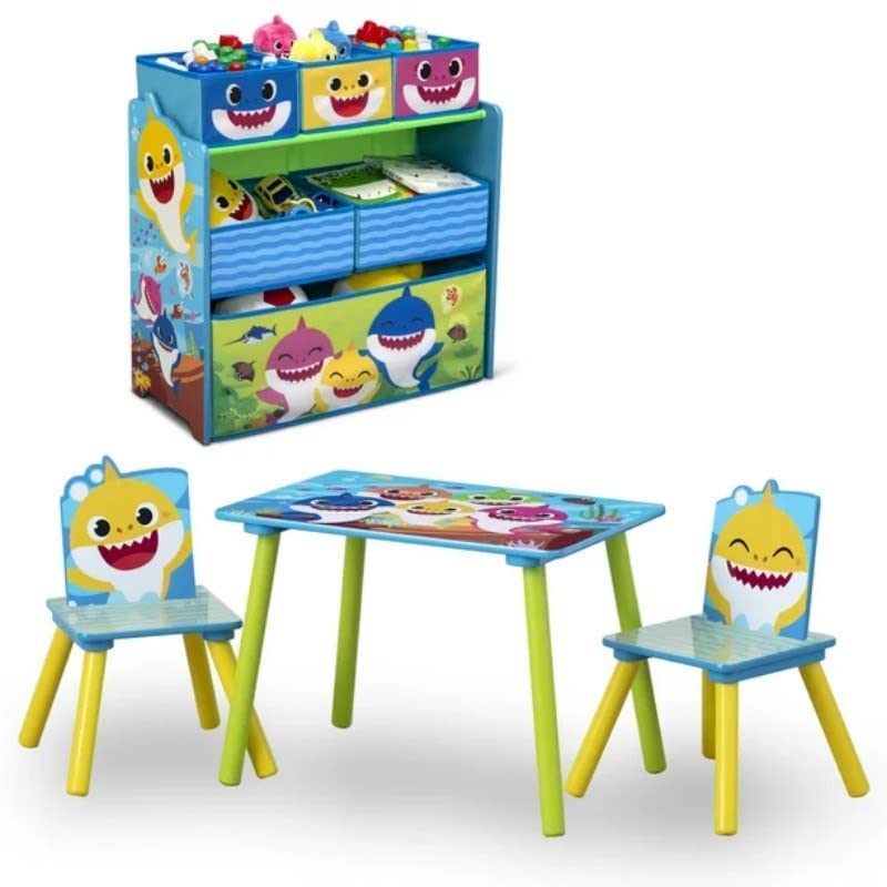 PZCXBFH Baby Shark Playroom Solutions Set of 4 - Set Includes Table and 2 Chairs and 6 Boxes of Toy Storage