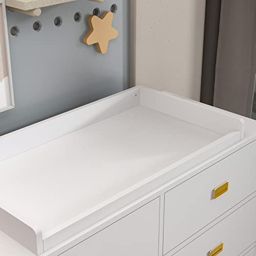 AIEGLE Baby Dresser for Nursery with 6 Drawers & Changing Table Top, Nursery Dresser Chest of Drawers for Kids Bedroom, Wood Nursery Storage Organizer in White (45.1" L x 18.9" W x 32.9" H)
