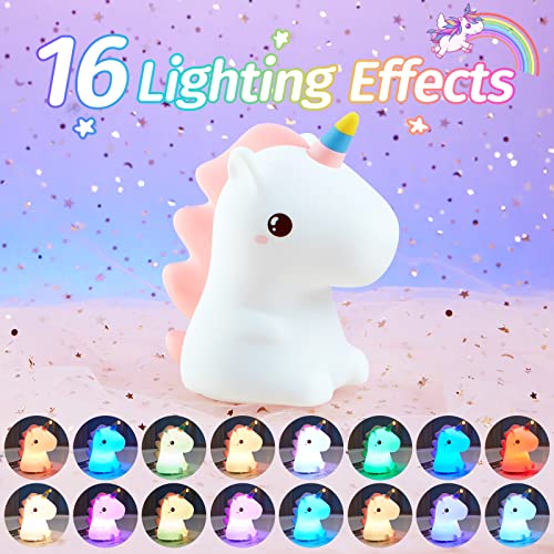 One Fire Unicorn Night Lights for Girls Bedroom,16 Colors Cute Night Light for Kids, LED Rechargeable Unicorn Lamp, Unicorns Gifts for Girls Night Light, Silicone Night Light Kids Cute Kawaii Stuff