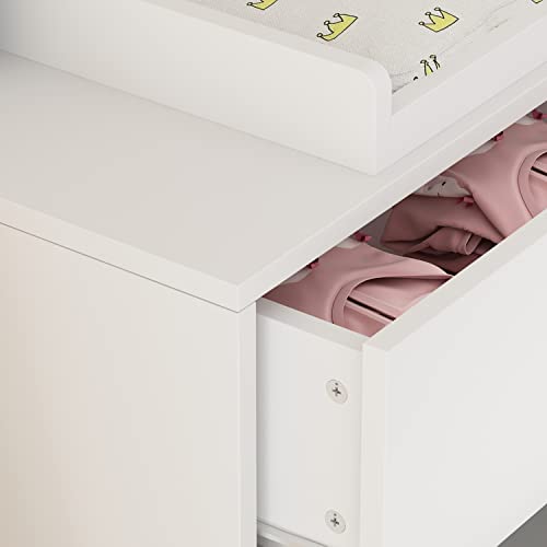 AIEGLE Baby Dresser for Nursery with 6 Drawers & Changing Table Top, Nursery Dresser Chest of Drawers for Kids Bedroom, Wood Nursery Storage Organizer in White (45.1" L x 18.9" W x 32.9" H)