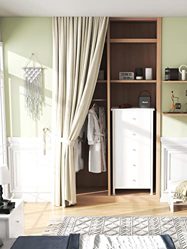 BOLUO Tall White Dresser for Bedroom 5 Drawer Dressers & Chests of Drawers Fabric Dresser Storage Tower for Closet Kids and Adult Modern