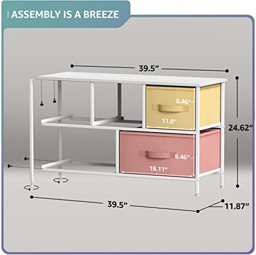 Sorbus Kids Dresser with 5 Drawers - Storage Chest Organizer Unit with Steel Frame, Wood Top, Easy Pull Fabric Bins - Long Wide TV Stand for Bedroom Furniture, Hallway, Closet & Office Organization