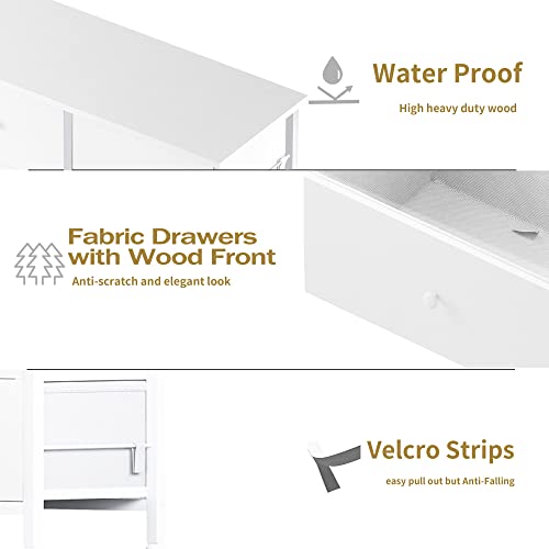 BOLUO Tall White Dresser for Bedroom 5 Drawer Dressers & Chests of Drawers Fabric Dresser Storage Tower for Closet Kids and Adult Modern